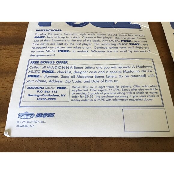 Vintage 1993 Set of 2 Madonna Pogz (Pogs) Series 1 SEALED - Picture 10 of 13